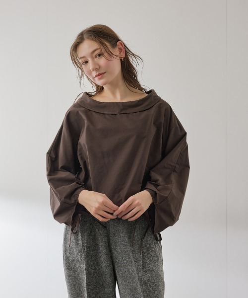 セール】ギャザースリーブボートネックブラウス≪洗濯機で洗える