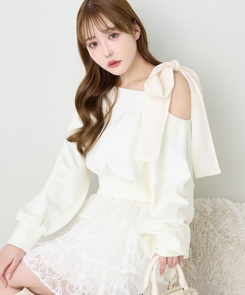 セール】肩リボンワンショルトップス（Tシャツ/カットソー）｜one