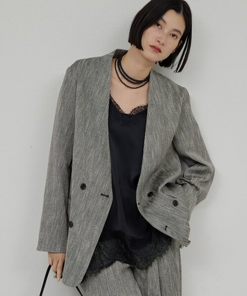 セール】【セットアップ対応】ノーカラーツイードジャケット（その他