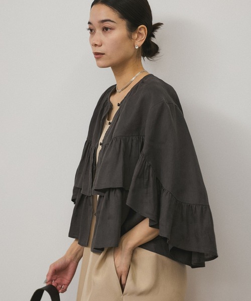 WEB限定】ヨーロピアンフラックスリネンフリルブラウス（シャツ