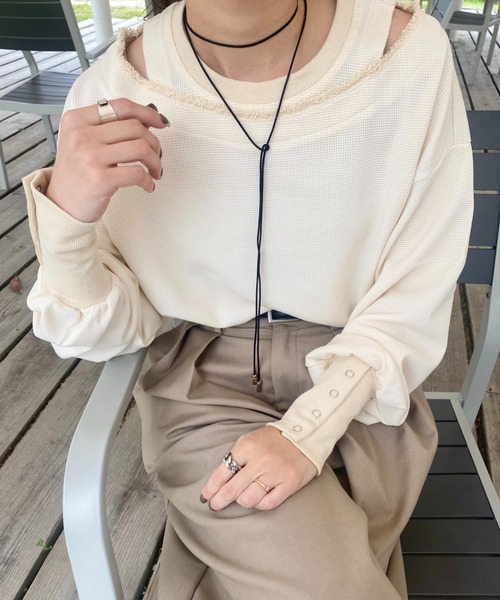 レイヤードデザインワッフルトップス(kiharu original) / サーマル