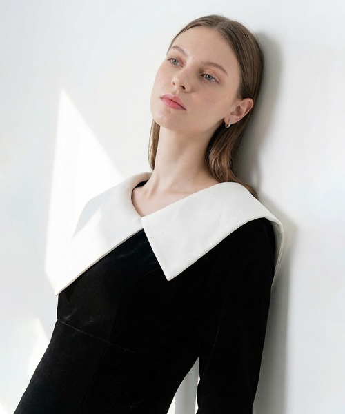 Leja（レジャ）の「【LEJA】配色アシンメトリービッグカラーベロア