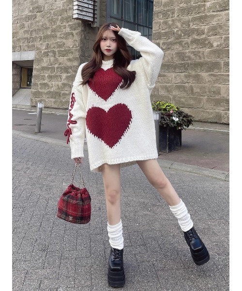 ハートロゴローゲージニットチュニック（ニット/セーター）｜Darich