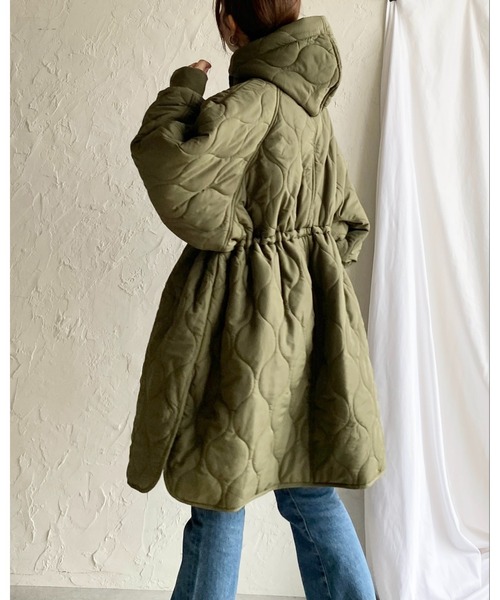 セール】フード付きミドル丈中綿スタンドカラーモンスターキルティング