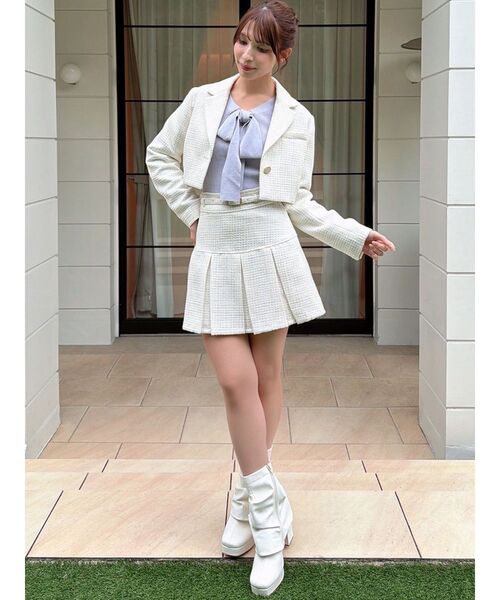 ツイードプリーツミニスカート【セットアップ着用可能】（スカート