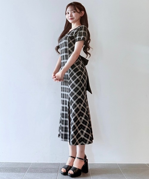 NOMAE（ノーマエ）の「チェックバックリボンロングワンピース