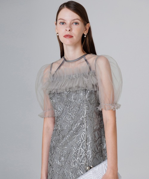 セール】【LEJA】チュールフラワースパンコールIラインワンピース