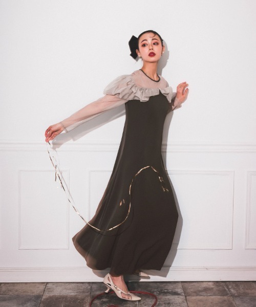 ANDRESD】frills flare dress ドレス 結婚式 成人式 同窓会 ディナー