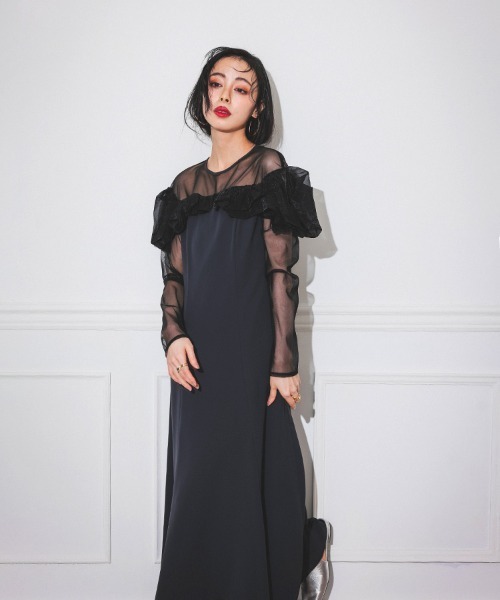 ANDRESD】frills flare dress ドレス 結婚式 成人式 同窓会 ディナー