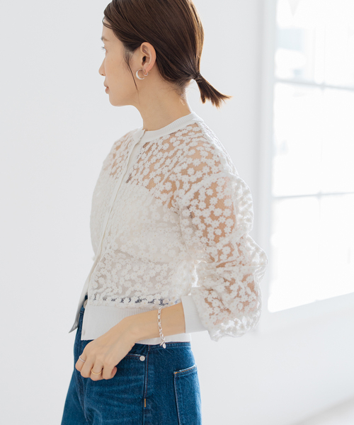 IENA（イエナ）の「フラワーレースニットカーディガン（カーディガン