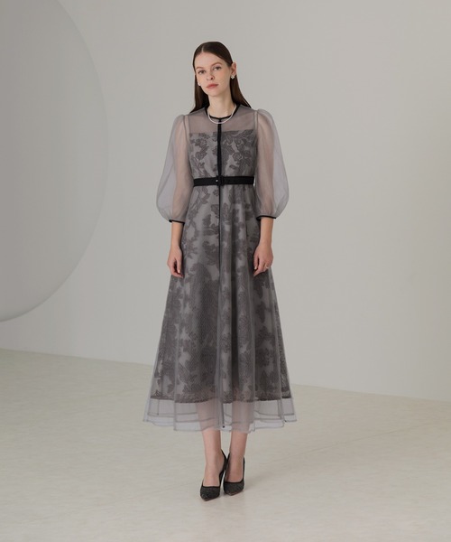 セール】【LEJA】チュールパイピングリーフベルトAラインドレス