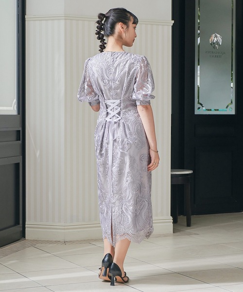 刺繍レース バックリボン タイトドレス 同窓会 二次会 ドレス（ドレス