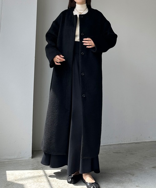 セール】シャギーノーカラーコクーンロングコート（ノーカラーコート