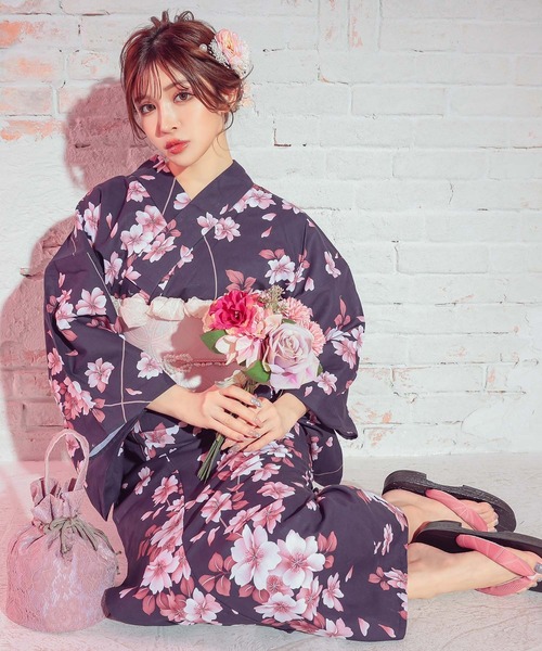 Retica（レティカ）の「浴衣セット レディース 濃紺×ピンク桜 ゆかた3