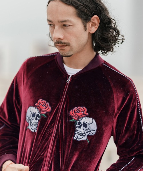 セール】mj8773-ベロアスカジャン（スカルローズ）（スカジャン