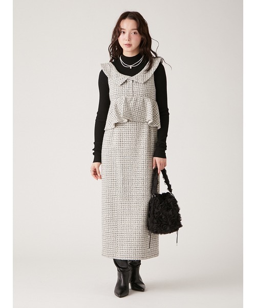 LILY BROWN（リリーブラウン）の「ツイードペプラムワンピース