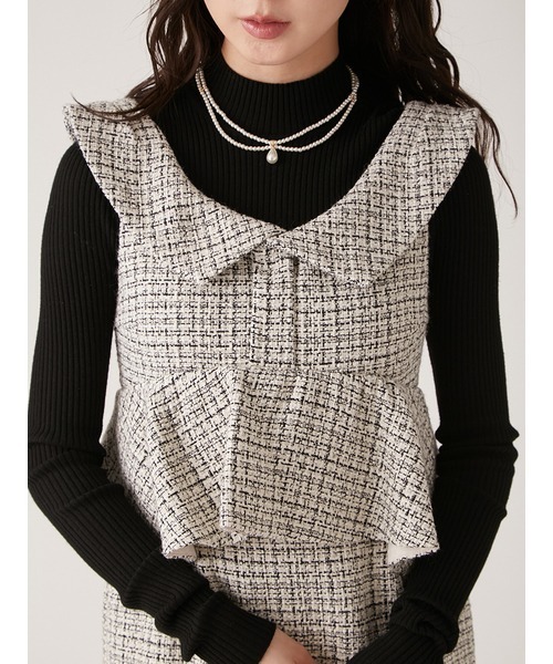 LILY BROWN（リリーブラウン）の「ツイードペプラムワンピース