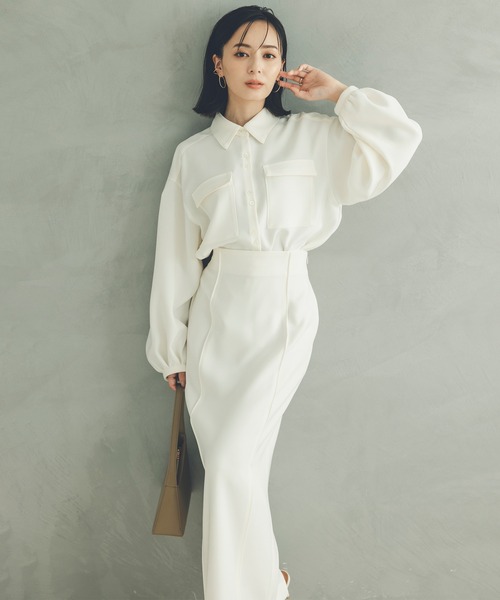 ダブルサテンボリュームスリーブブラウス（シャツ/ブラウス）｜anuans