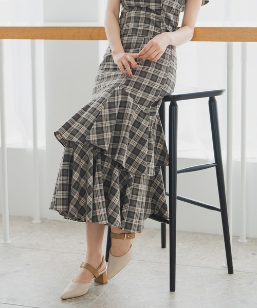セール】2025秋冬新作 ランダムフレアチェックスカート（スカート