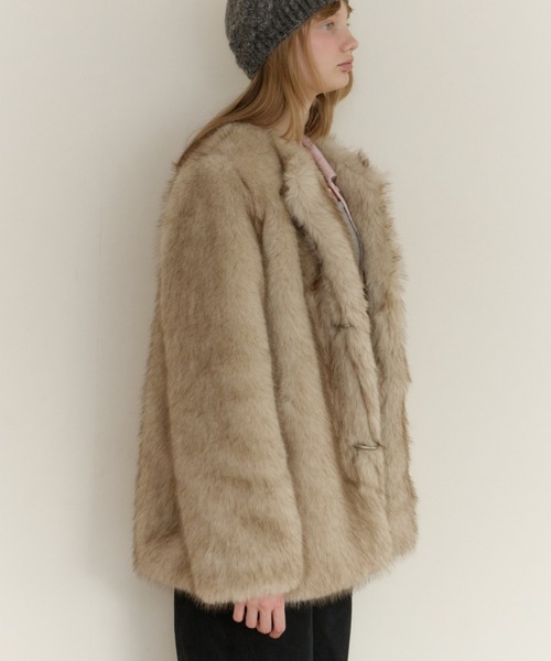 collarless smooth fur coat / カラーレススムースファーコート（ノー