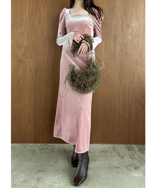 FRAY I.D（フレイアイディー）の「スクエアネックベロアワンピース