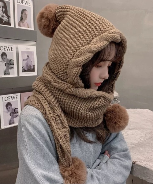 セール】ふわもこフード付きニットマフラー（マフラー）｜ampm