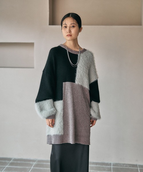 セール】パッチワークニットチュニック 600816（ニット/セーター