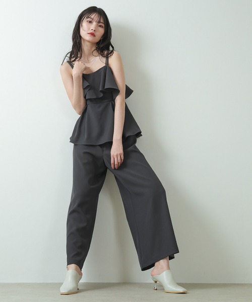 セール】フリル パンツドレス ダブルストラップ オールインワン ワイド