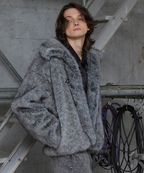 Spielio】Metal bit faux fur jacket / メタルビットフェイクファー
