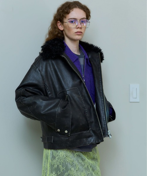 セール】2way Collar Vegan Leather Blouson/2WAYカラーヴィーガン