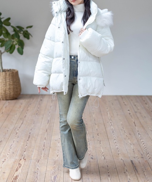 セール】ベルト付きエコファー中綿ダウン［大人 カジュアル 着回し力