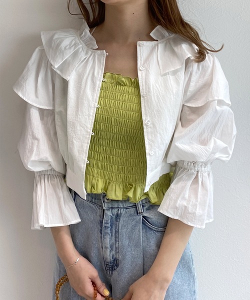 MAISON CLEO ホワイトショート丈フリル袖ブラウス News – Maisoncleo