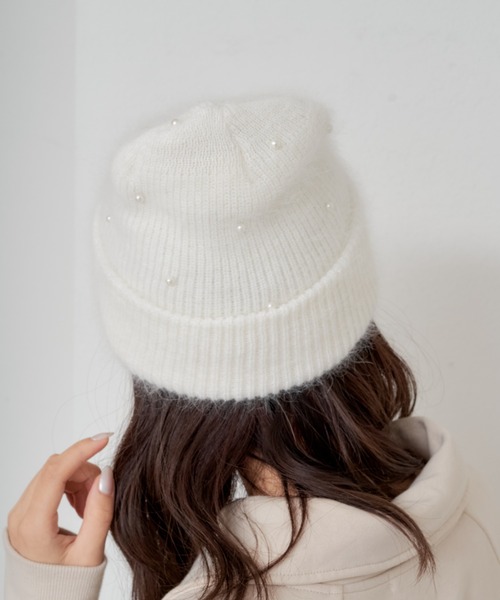 Chico（チコ）の「パール付フェザーニット帽（ニットキャップ/ビーニー