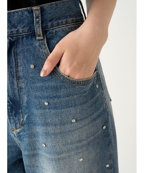 FRAY I.D（フレイアイディー）の「ハイウエストワイドビジューデニム