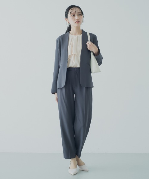 小さいサイズ 【レディーススーツ】パンツスーツ2点セット（ノーカラー