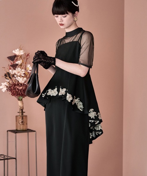 刺繍ペプラムビスチェ＆Iラインドレスセットアップ（ドレス）｜etoll