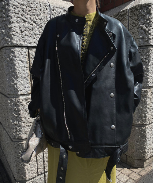 Ameri（アメリ）の「RETRO SYNTHETIC LEATHER JACKET（ライダース
