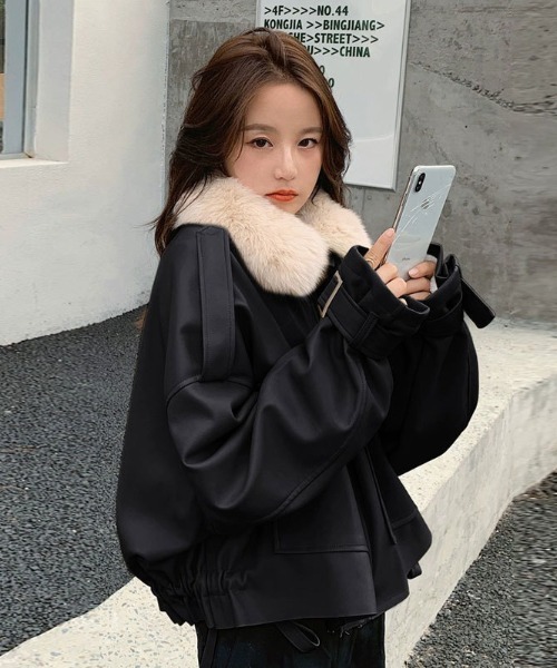 paravion（パラビオン）の「裏ボア合皮ブルゾン/ファー取り外し可能