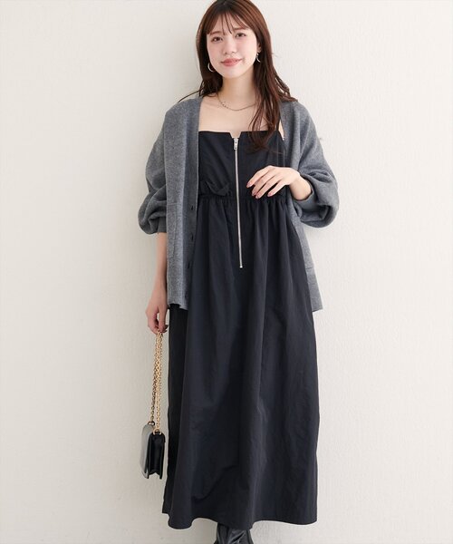 セール】【WEB限定】〈mamamo〉ウエストフリル付きZIPキャミワンピース