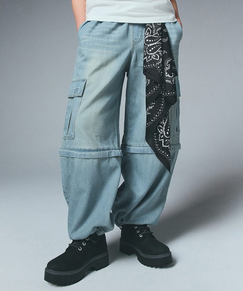 セール】FADED 2WAY WIDE LEG CARGO PANTS（デニムパンツ）｜X-girl