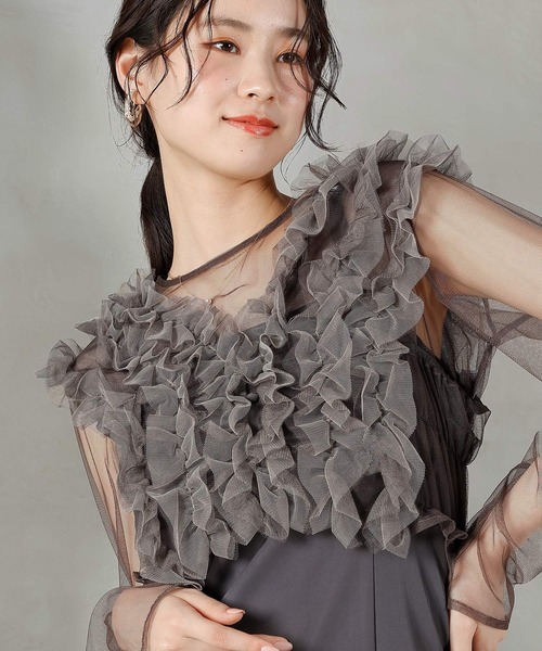 チュール ボリューム フリル ベスト シアー トップス ワンピース 3点