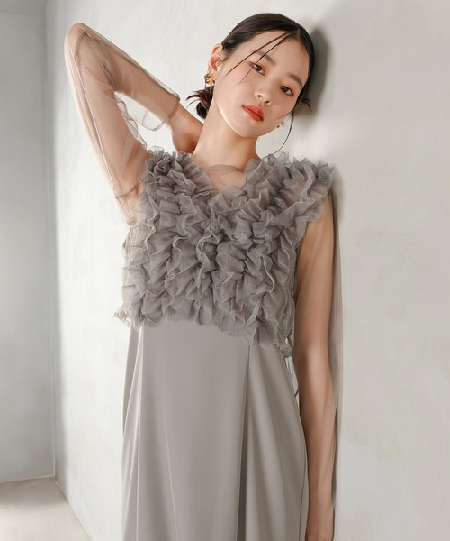 チュール ボリューム フリル ベスト シアー トップス ワンピース 3点