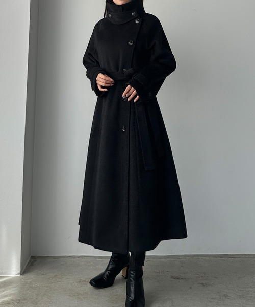 セール】2wayハイネックウールライクウエストシェイプフレアコート