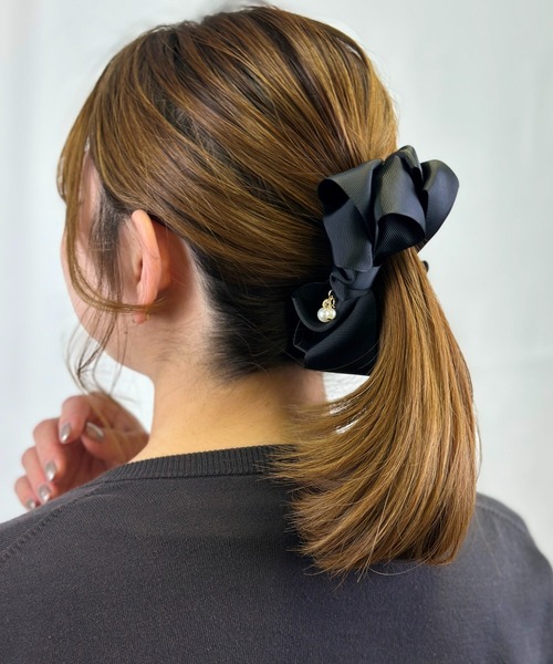 グログラン立体リボンバナナクリップ（バレッタ/ヘアクリップ