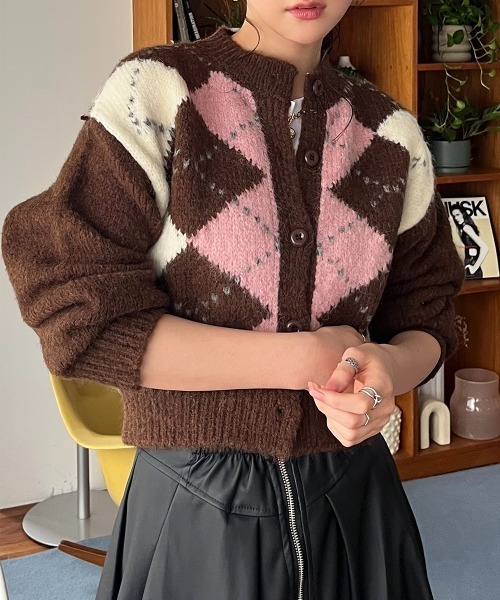 セール】アーガイル柄ニットカーディガン（カーディガン/ボレロ
