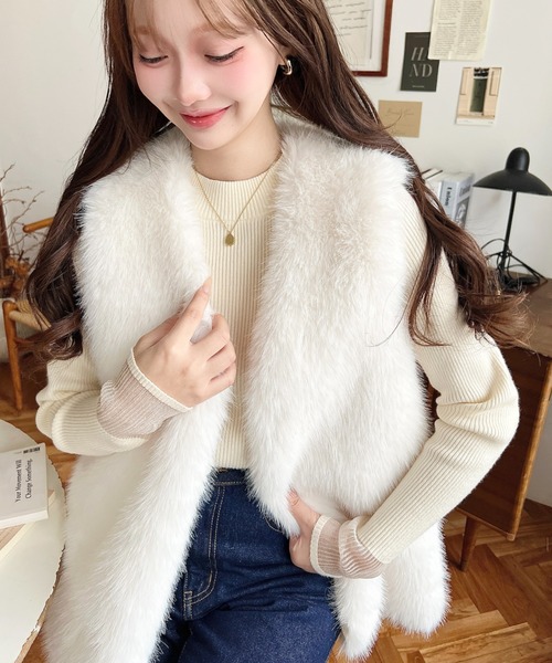 セール】【累計販売枚数1万枚突破！】Vネックロングフェイクファー