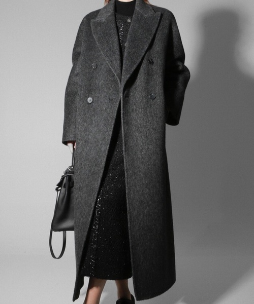 低身長向けサイズありアルパカ混ロング丈ウールコート（チェスター