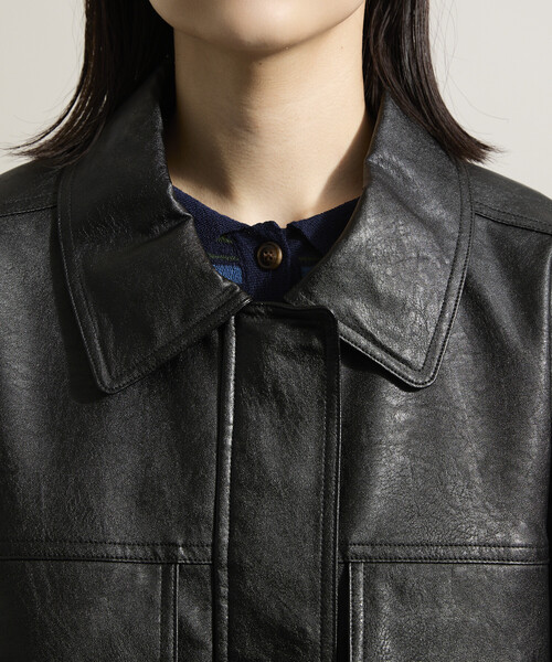 セール】レザレット ショートブルゾン/フェイクレザーブルゾン