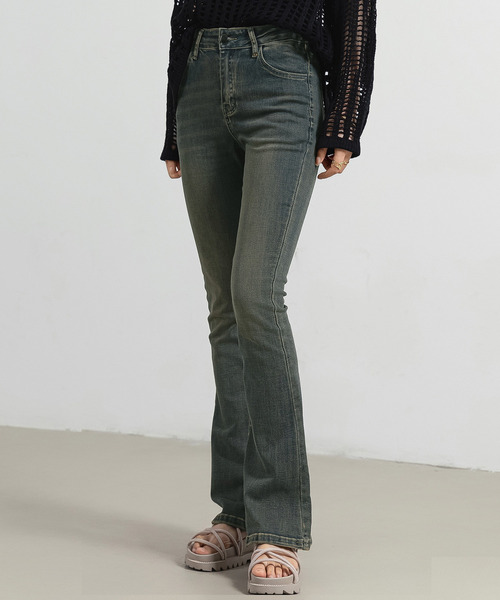 大きいサイズ有/すらっと美脚見せ] ハイウエスト ストレッチ フレア