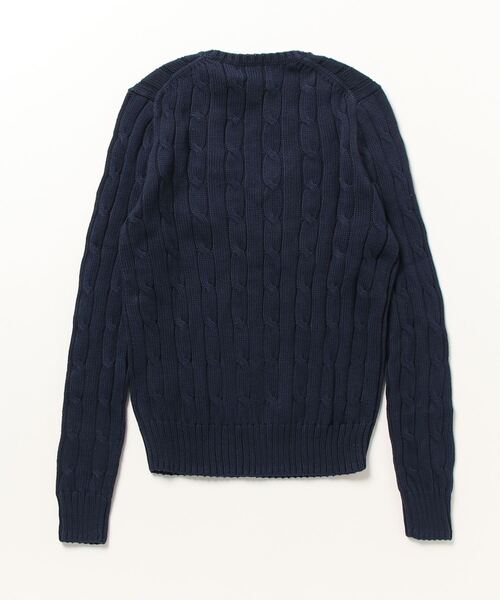 ケーブルニット コットン Vネック セーター（ニット/セーター）｜POLO